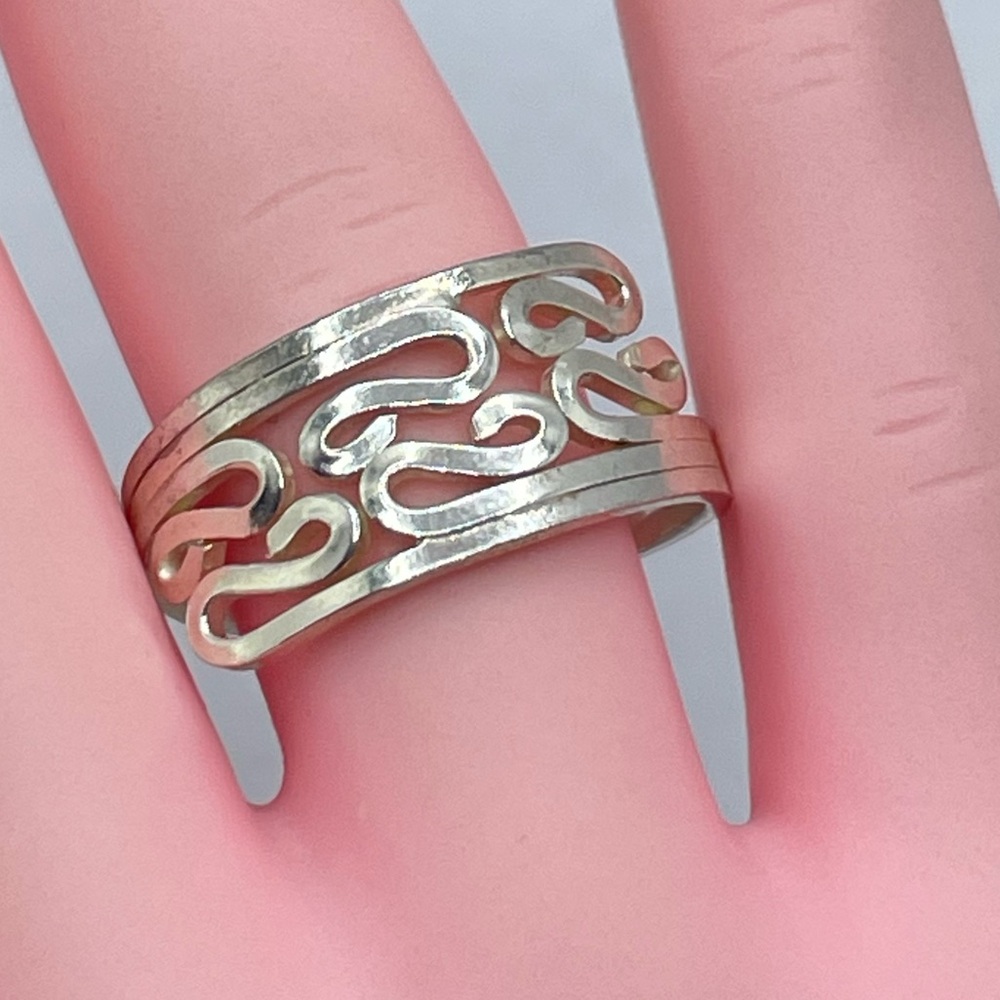 Vintage Taxco Mexico Silver Ring Scroll Openwork Band Boho Southwestern